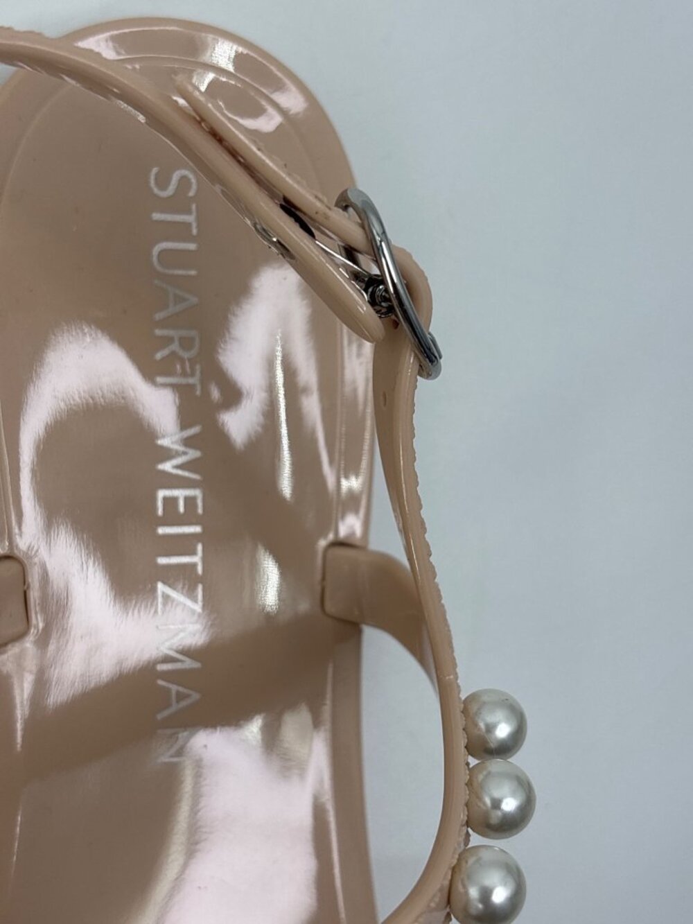 Stuart Weitzman Goldie  Jelly Pearl Thong Sandal Nude Beige Size 11 NWOB - Picture 4 of 6